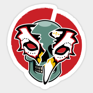 Japanese kitsune mask with skull Sticker